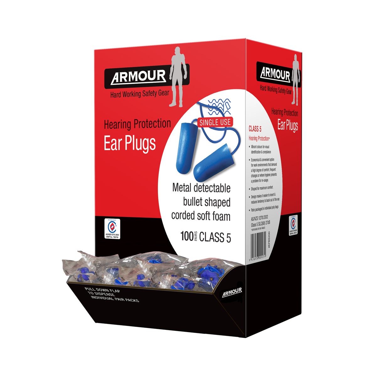 Armour Safety Products Pty Ltd. - Armour Bullet Ear Plug Metal Detectable Corded – Class 5