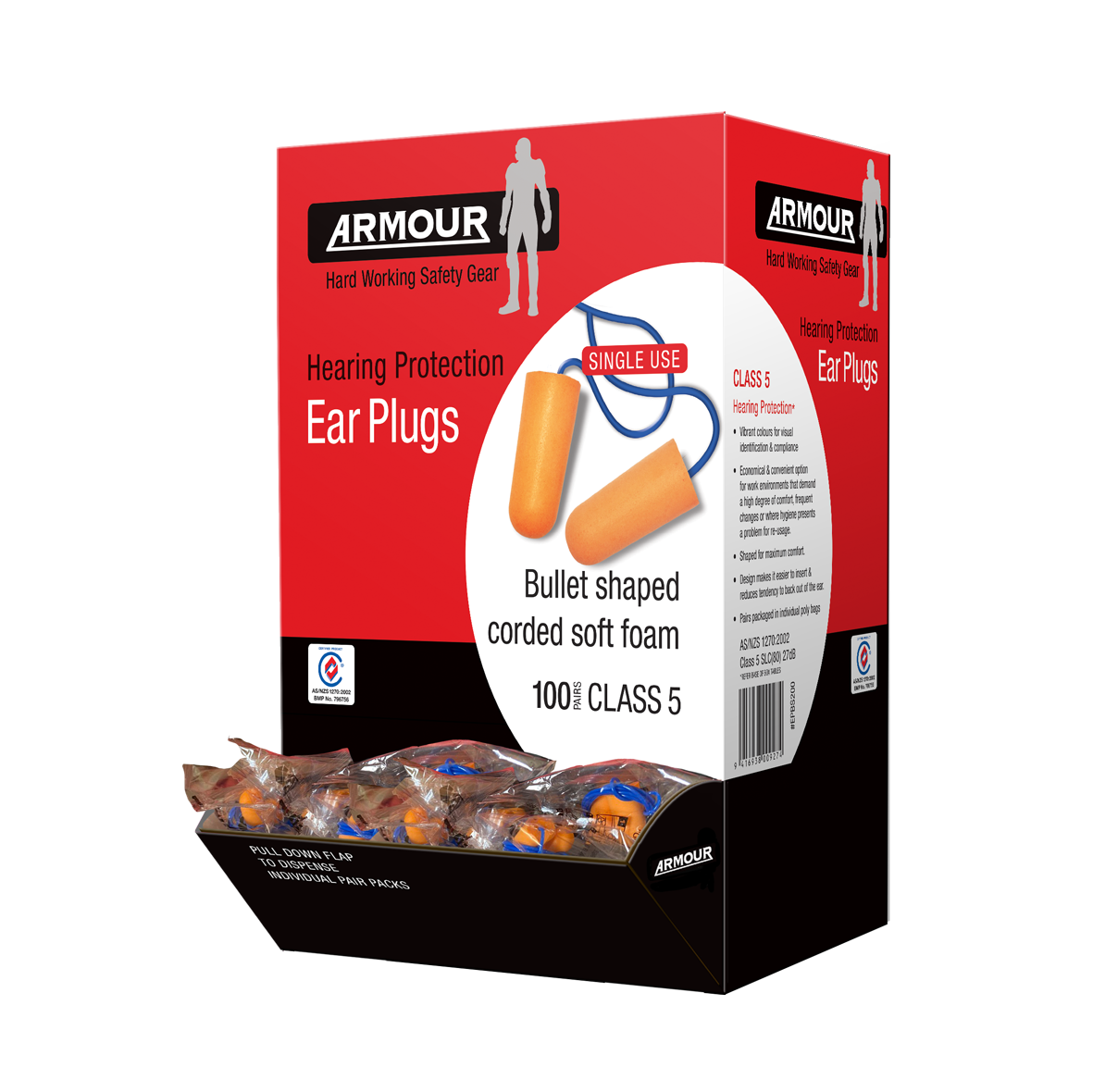 Armour Safety Products Pty Ltd. - Armour Bullet Ear Plug Corded – Class 5